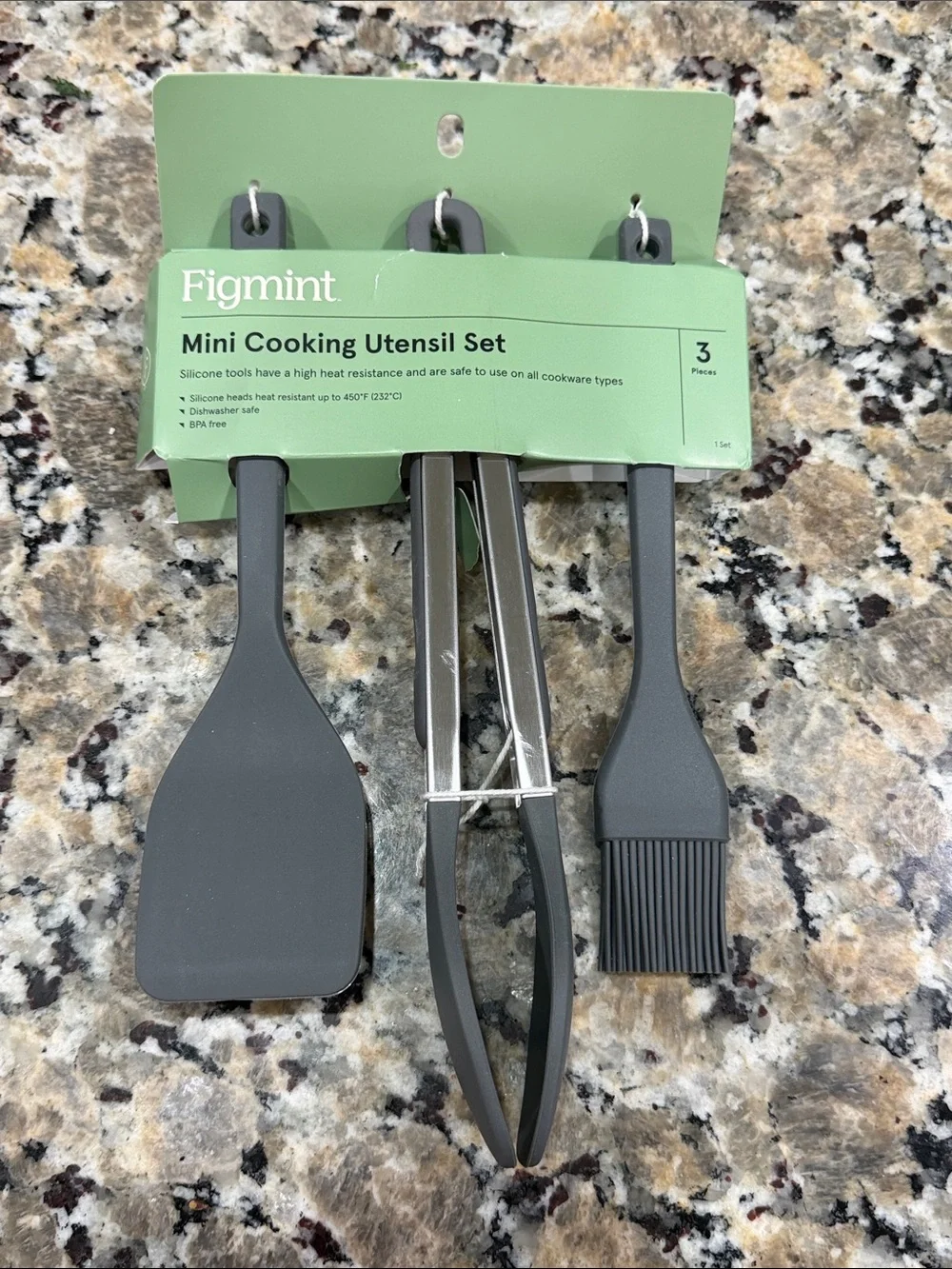 Figment Gray Silicone  Tongs and Utensil Set - NWT